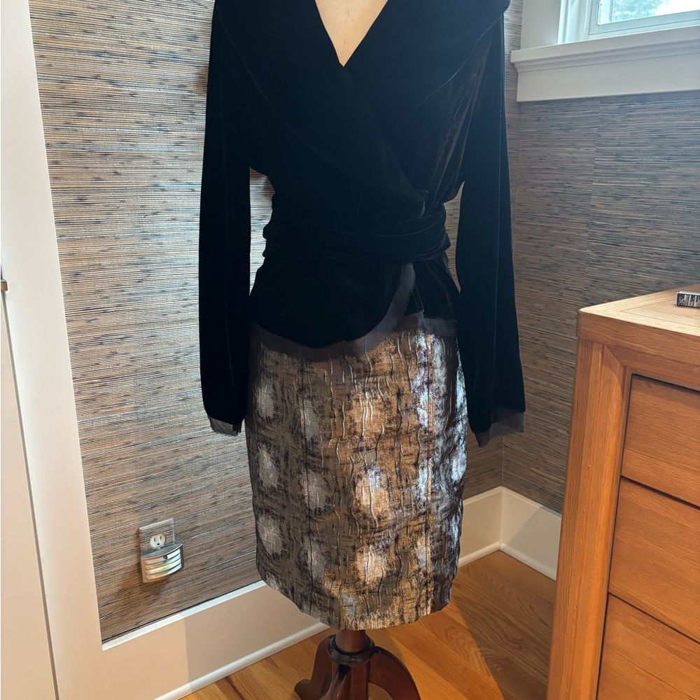 Etcetera Brown and Silver Pencil Skirt